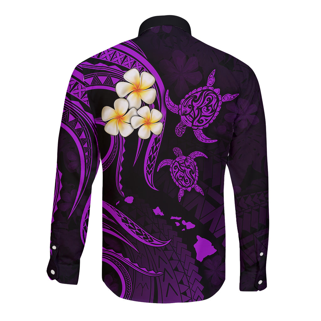Hawaii Long Sleeve Button Shirt Maui Islands Pacific Plumeria Purple Vibe LT9 - Polynesian Pride