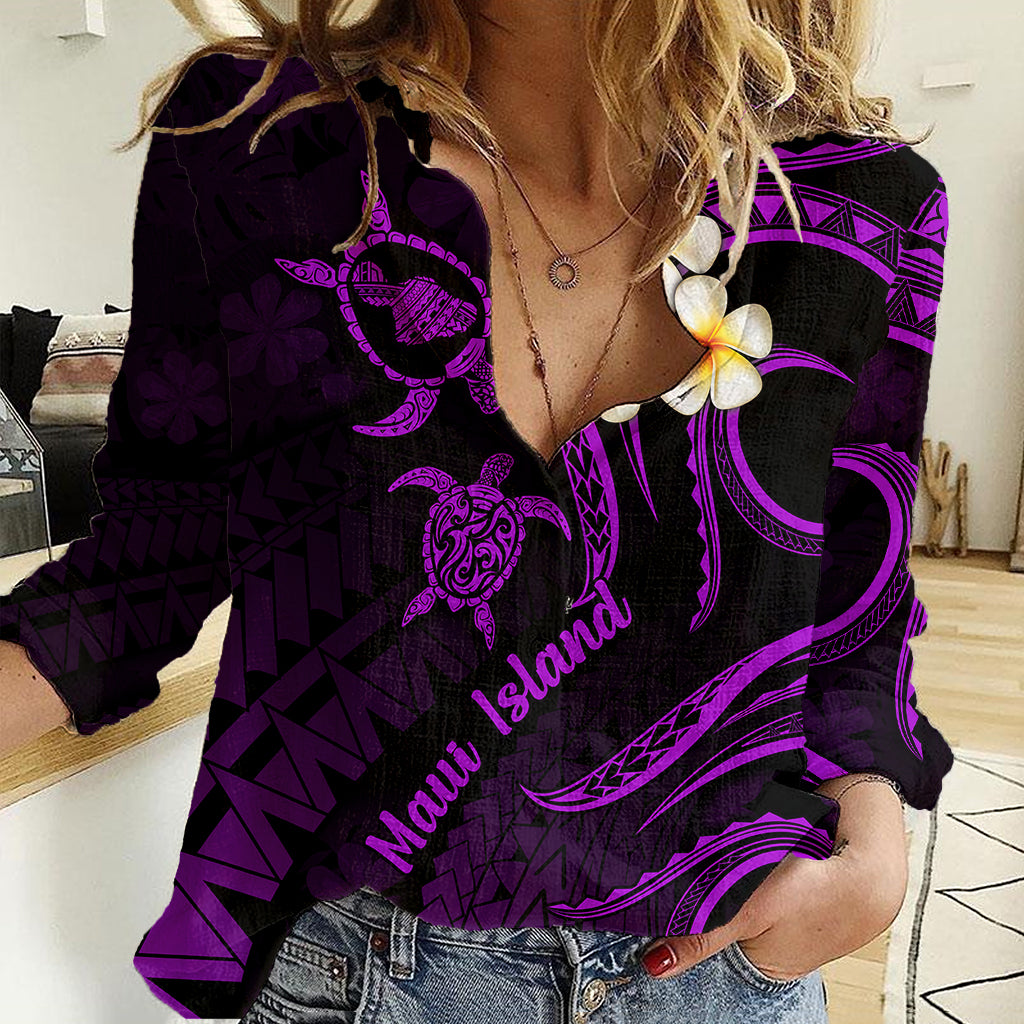 Hawaii Women Casual Shirt Maui Islands Pacific Plumeria Purple Vibe LT9 Female Purple - Polynesian Pride