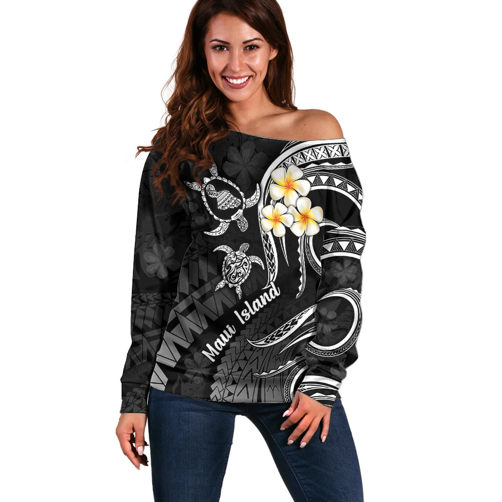 Hawaii Off Shoulder Sweater Maui Islands Pacific Plumeria White Vibe LT9 Women White - Polynesian Pride
