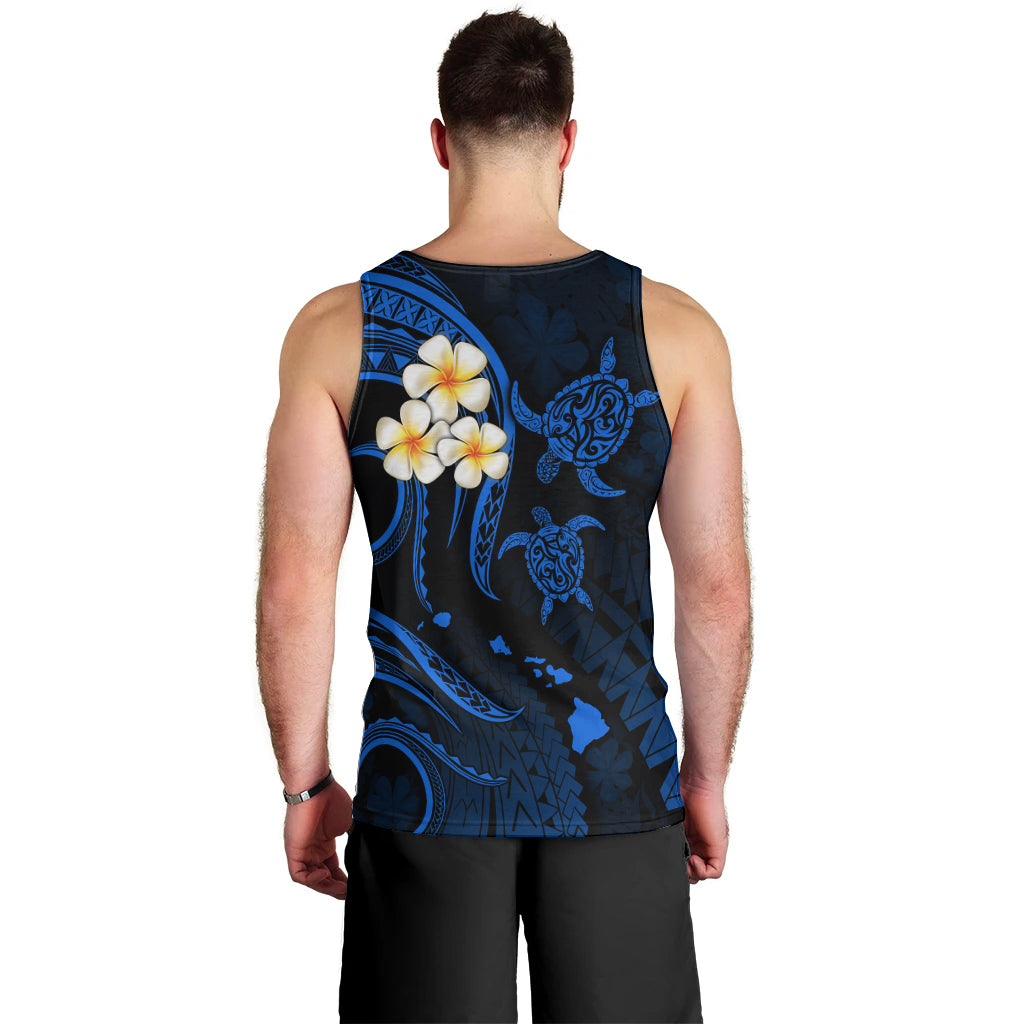 Personalised Maui Hawaii Men Tank Top Polynesian Tattoo and Pacific Plumeria Blue Vibe LT9 - Polynesian Pride