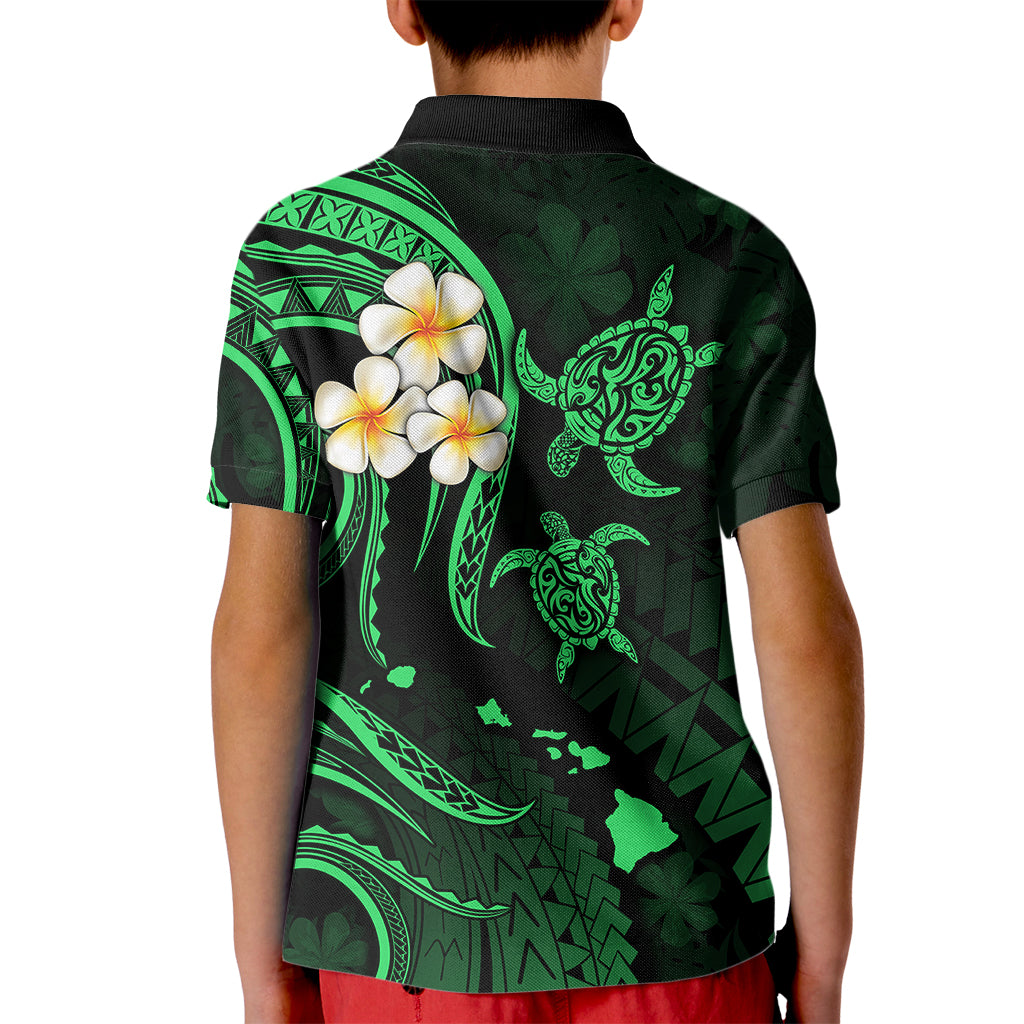 Personalised Maui Hawaii Kid Polo Shirt Polynesian Tattoo and Pacific Plumeria Green Vibe LT9 - Polynesian Pride