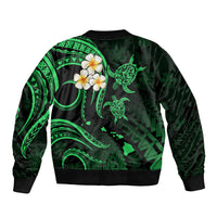 Personalised Maui Hawaii Sleeve Zip Bomber Jacket Polynesian Tattoo and Pacific Plumeria Green Vibe LT9 - Polynesian Pride