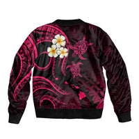 Personalised Maui Hawaii Bomber Jacket Polynesian Tattoo and Pacific Plumeria Pink Vibe LT9 - Polynesian Pride