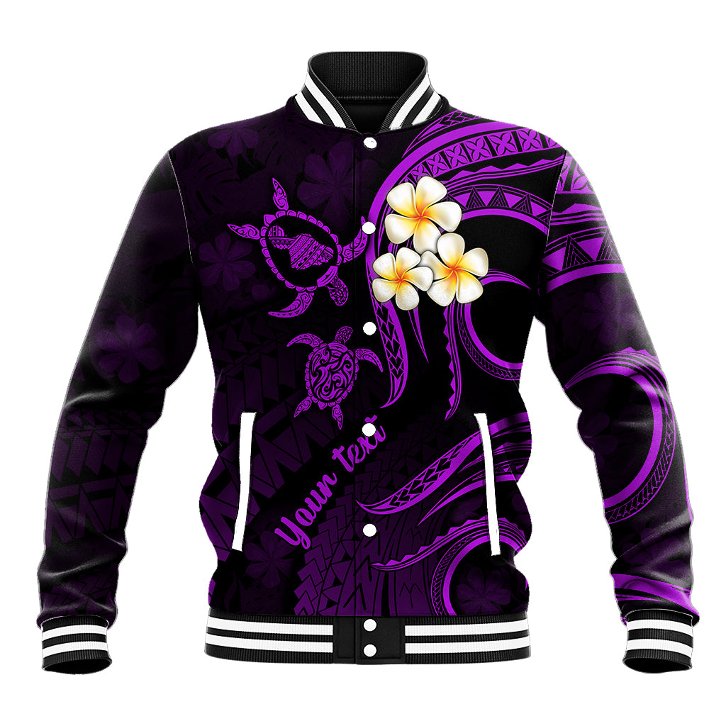 Personalised Maui Hawaii Baseball Jacket Polynesian Tattoo and Pacific Plumeria Purple Vibe LT9 Unisex Purple - Polynesian Pride