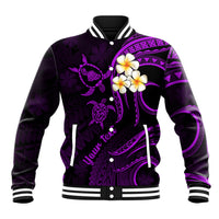 Personalised Maui Hawaii Baseball Jacket Polynesian Tattoo and Pacific Plumeria Purple Vibe LT9 Unisex Purple - Polynesian Pride
