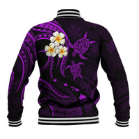 Personalised Maui Hawaii Baseball Jacket Polynesian Tattoo and Pacific Plumeria Purple Vibe LT9 - Polynesian Pride
