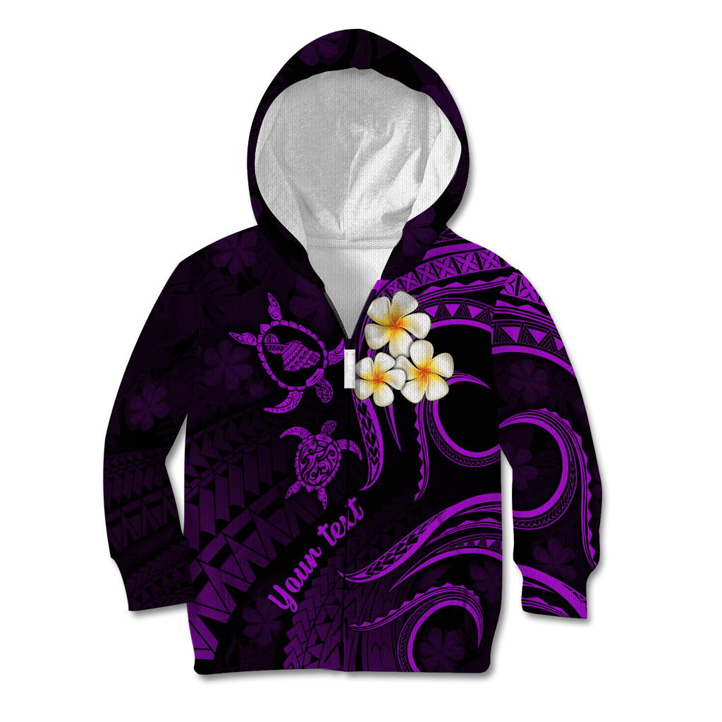 Personalised Maui Hawaii Kid Hoodie Polynesian Tattoo and Pacific Plumeria Purple Vibe LT9 Zip Hoodie Purple - Polynesian Pride