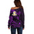 Personalised Maui Hawaii Off Shoulder Sweater Polynesian Tattoo and Pacific Plumeria Purple Vibe LT9 - Polynesian Pride