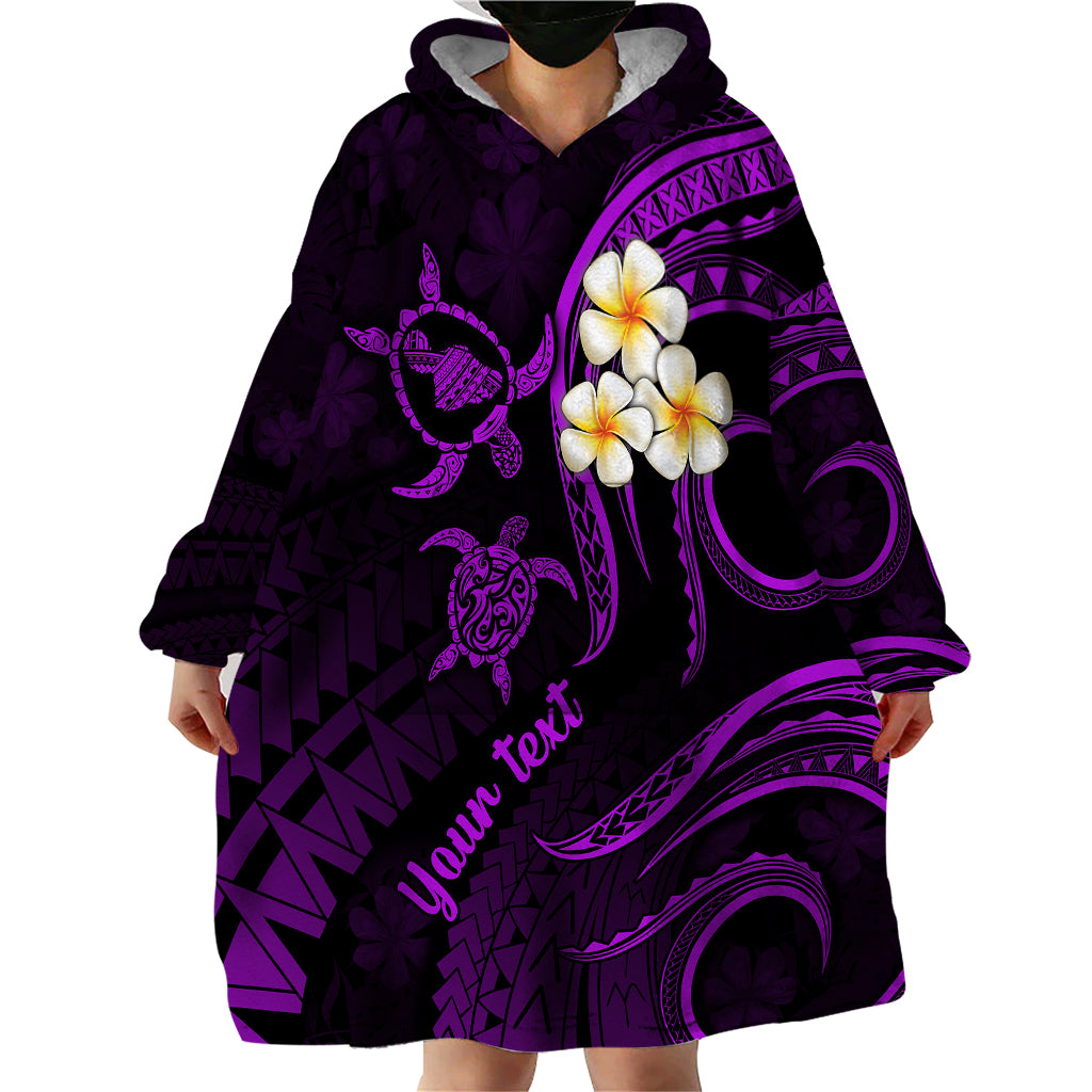 Personalised Maui Hawaii Wearable Blanket Hoodie Polynesian Tattoo and Pacific Plumeria Purple Vibe LT9 - Polynesian Pride