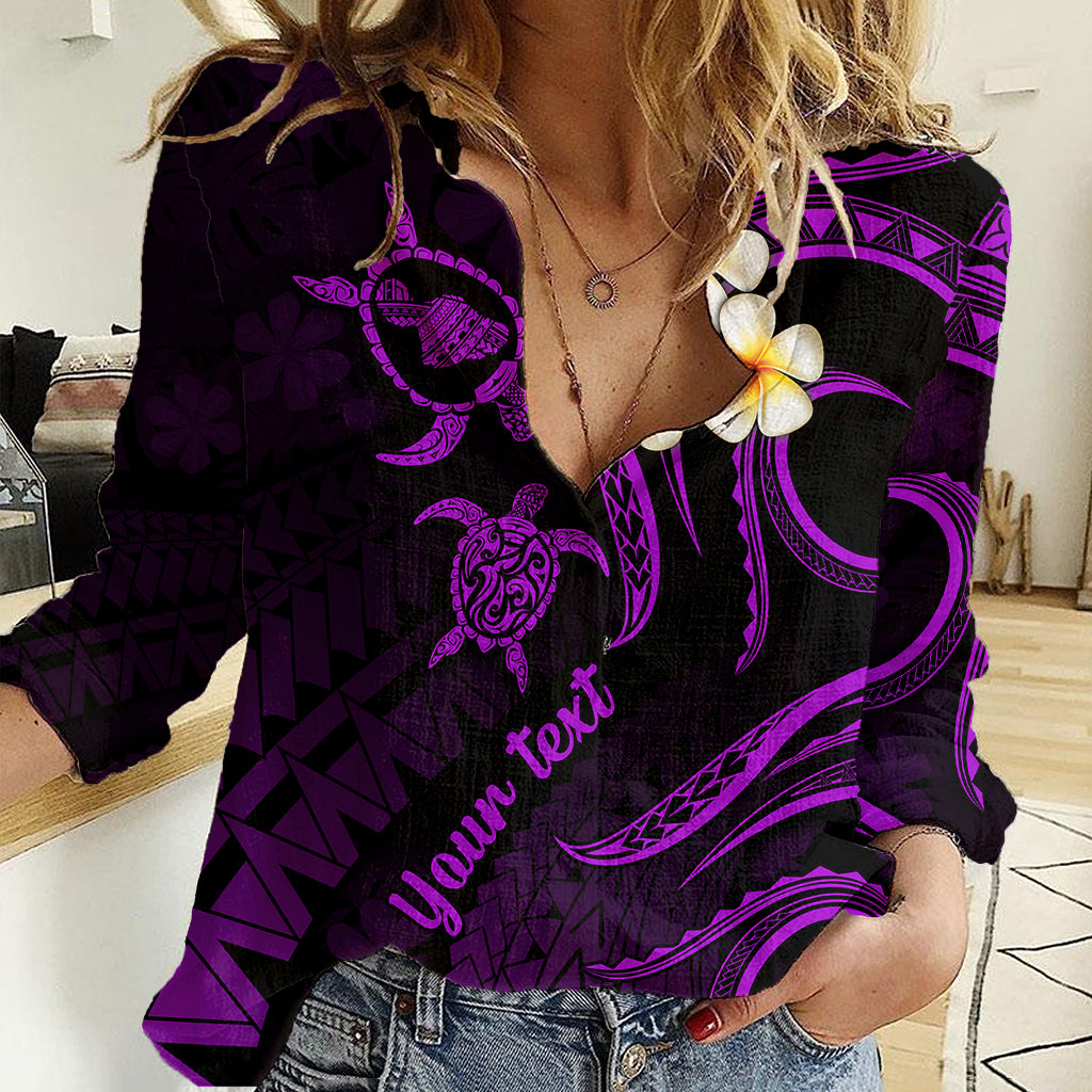 Personalised Maui Hawaii Women Casual Shirt Polynesian Tattoo and Pacific Plumeria Purple Vibe LT9 Female Purple - Polynesian Pride