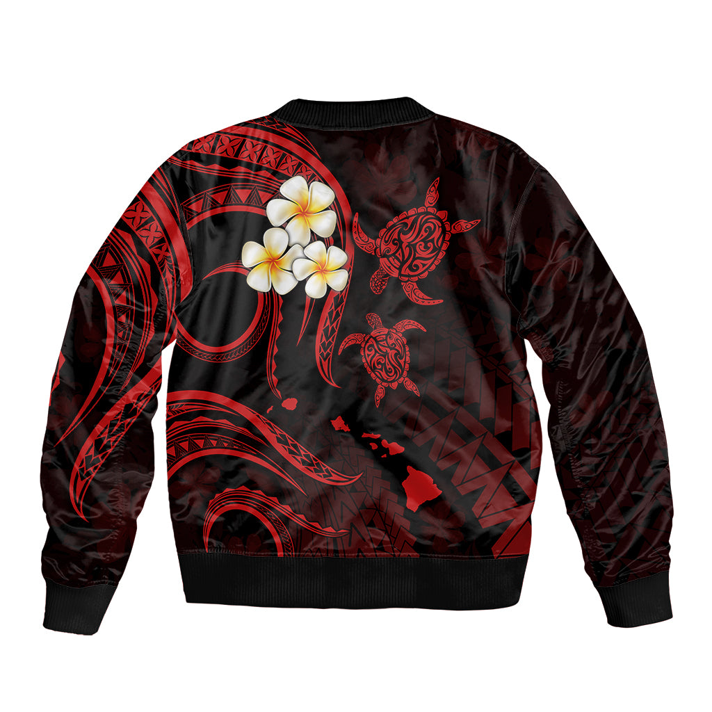 Personalised Maui Hawaii Bomber Jacket Polynesian Tattoo and Pacific Plumeria Red Vibe LT9 - Polynesian Pride