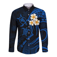 Hawaii Long Sleeve Button Shirt Oahu Islands Pacific Plumeria Blue Vibe LT9 Unisex Blue - Polynesian Pride
