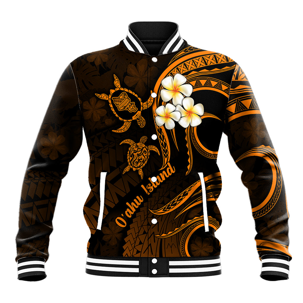 Hawaii Baseball Jacket Oahu Islands Pacific Plumeria Gold Vibe LT9 Unisex Gold - Polynesian Pride