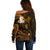 Hawaii Off Shoulder Sweater Oahu Islands Pacific Plumeria Gold Vibe LT9 - Polynesian Pride