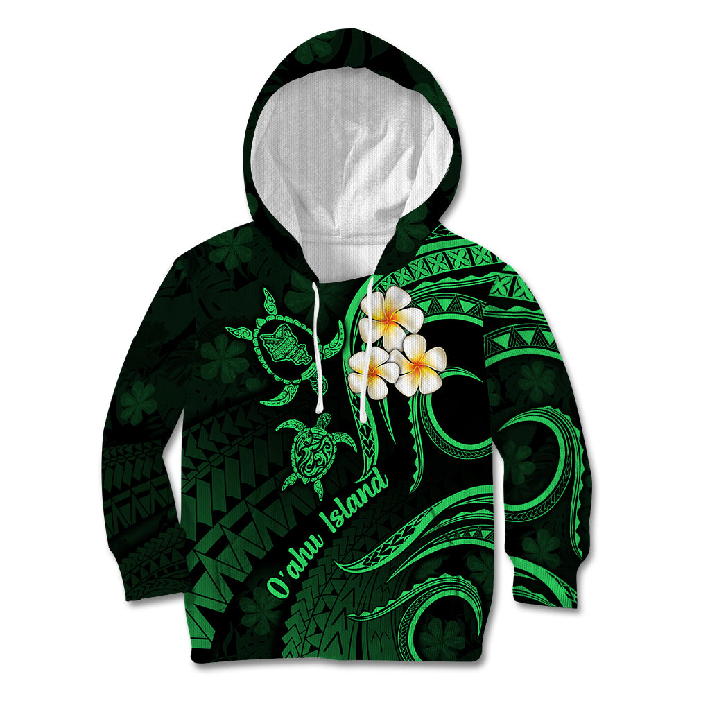 Hawaii Kid Hoodie Oahu Islands Pacific Plumeria Green Vibe LT9 Green - Polynesian Pride