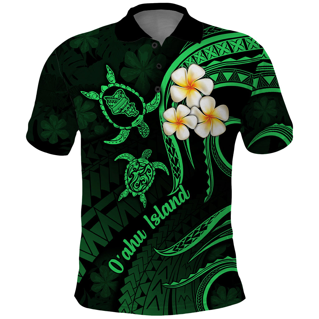 Hawaii Polo Shirt Oahu Islands Pacific Plumeria Green Vibe LT9 Green - Polynesian Pride