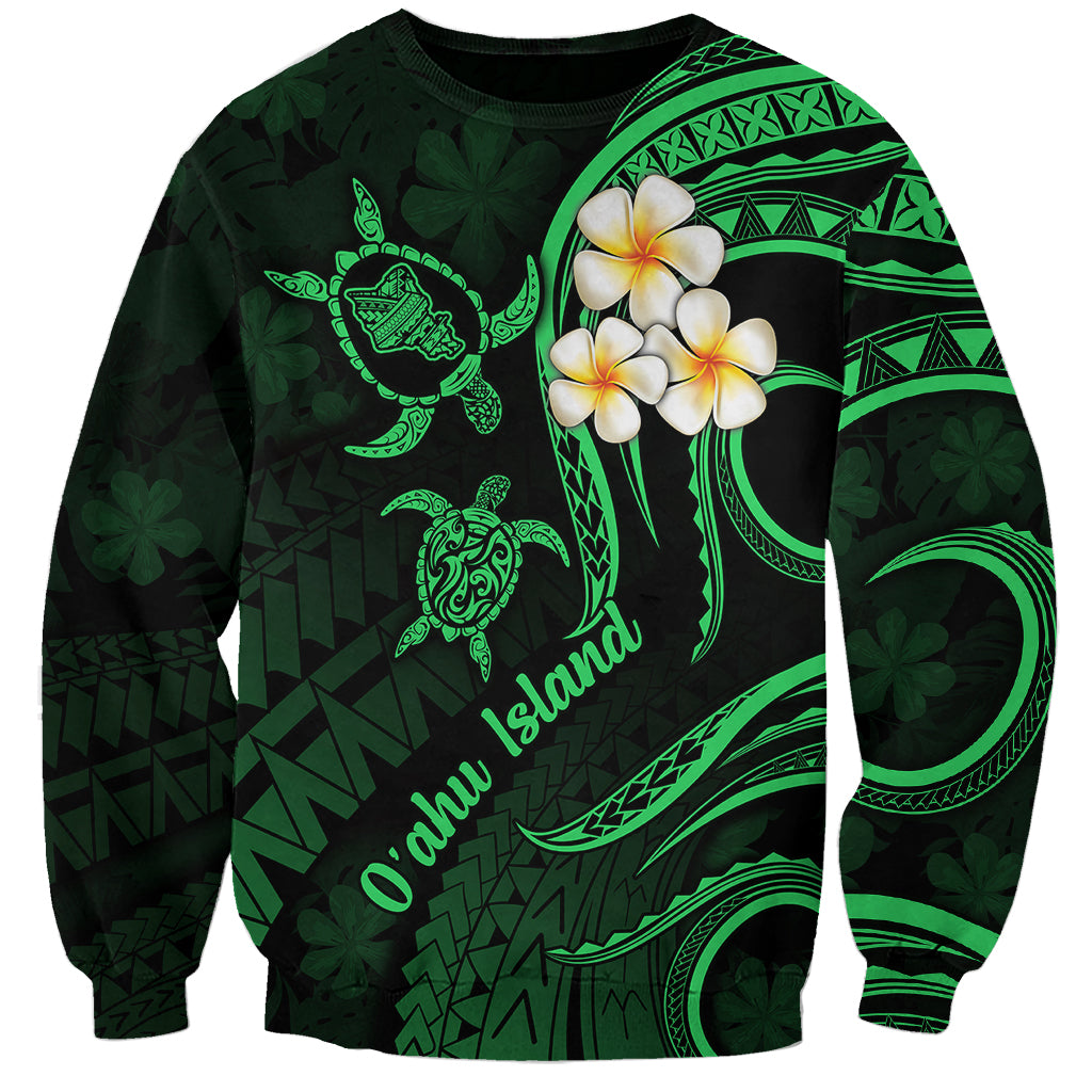Hawaii Sweatshirt Oahu Islands Pacific Plumeria Green Vibe LT9 Unisex Green - Polynesian Pride