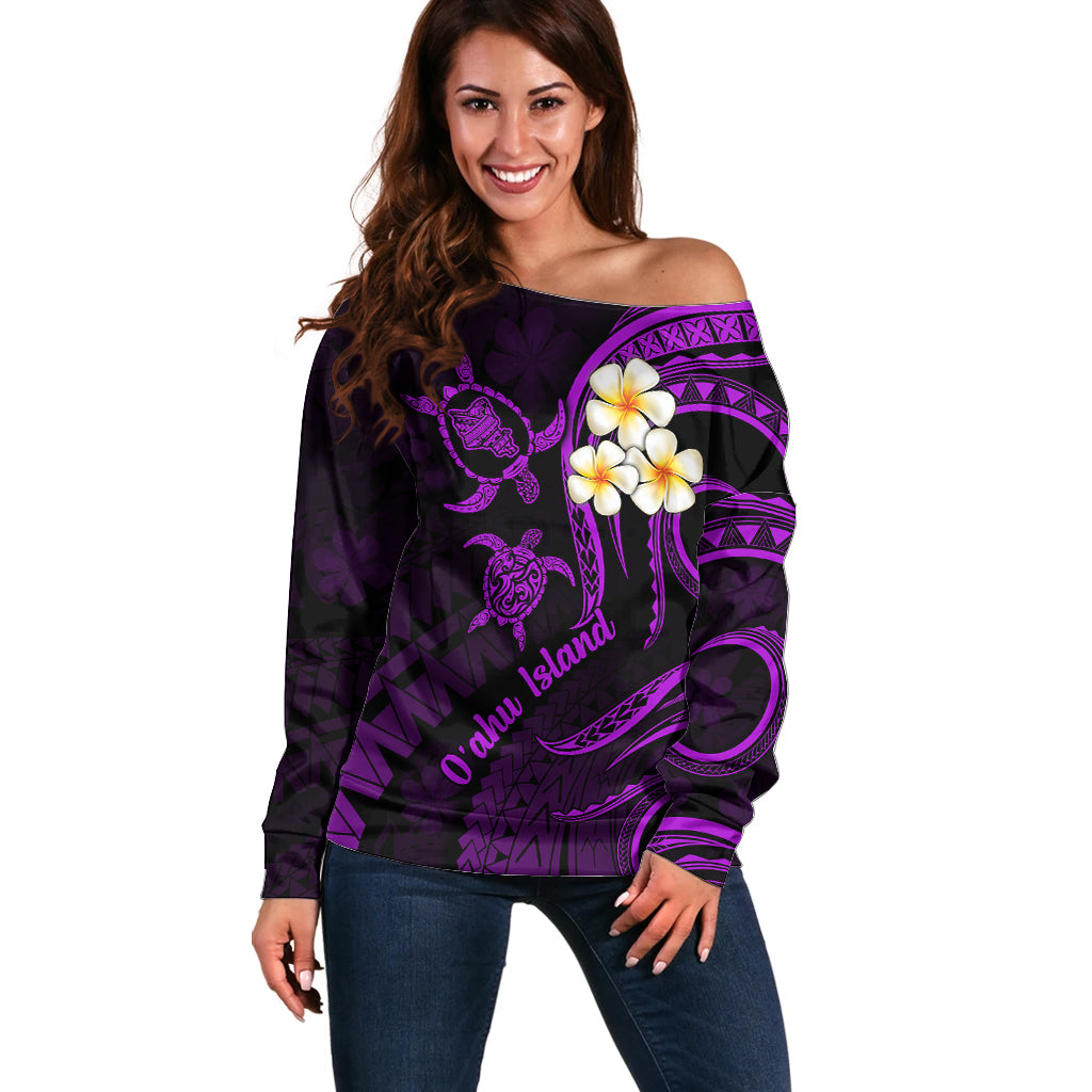 Hawaii Off Shoulder Sweater Oahu Islands Pacific Plumeria Purple Vibe LT9 Women Purple - Polynesian Pride