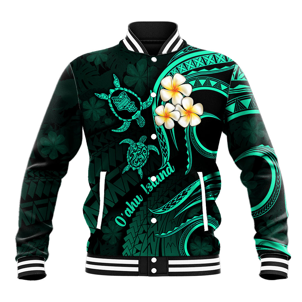 Hawaii Baseball Jacket Oahu Islands Pacific Plumeria Turquoise Vibe LT9 Unisex Turquoise - Polynesian Pride