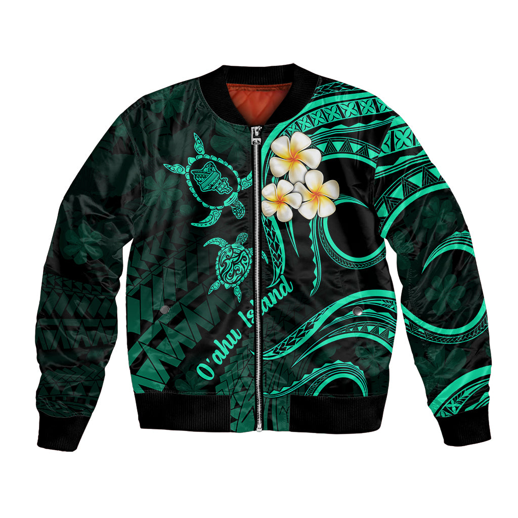 Hawaii Bomber Jacket Oahu Islands Pacific Plumeria Turquoise Vibe LT9 Unisex Turquoise - Polynesian Pride