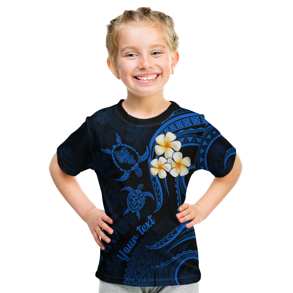 Personalised Oahu Hawaii Kid T Shirt Polynesian Tattoo and Pacific Plumeria Blue Vibe LT9 Blue - Polynesian Pride