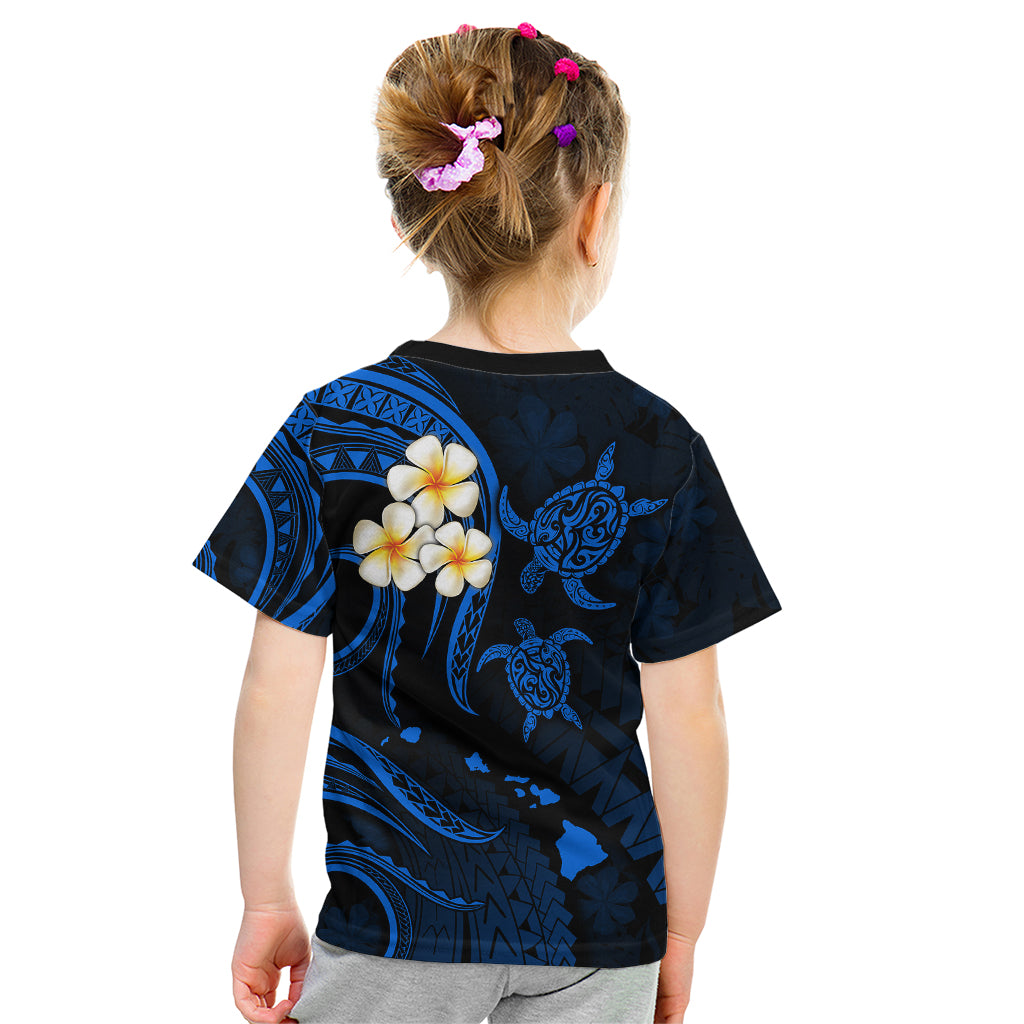 Personalised Oahu Hawaii Kid T Shirt Polynesian Tattoo and Pacific Plumeria Blue Vibe LT9 - Polynesian Pride