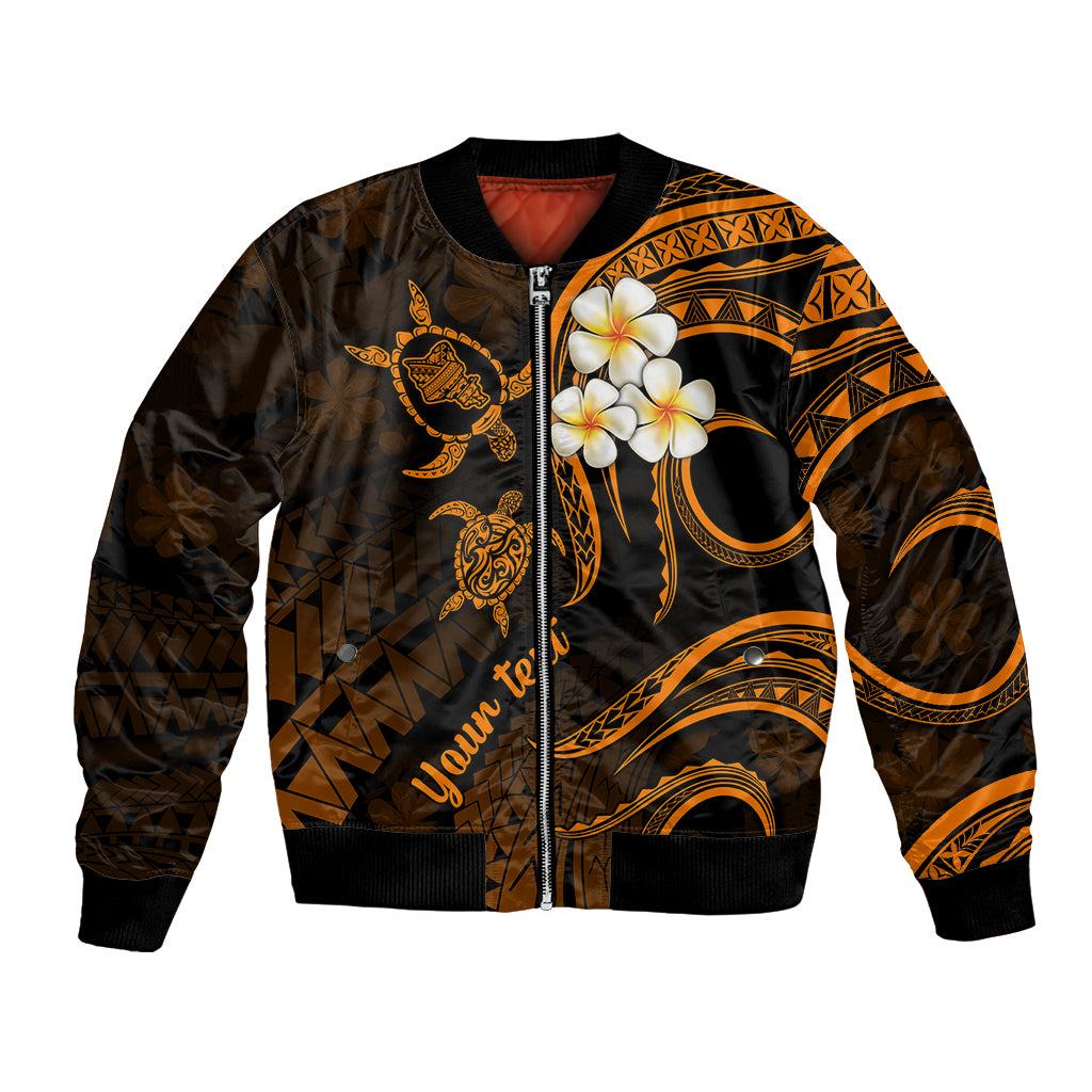 Personalised Oahu Hawaii Bomber Jacket Polynesian Tattoo and Pacific Plumeria Gold Vibe LT9 Unisex Gold - Polynesian Pride