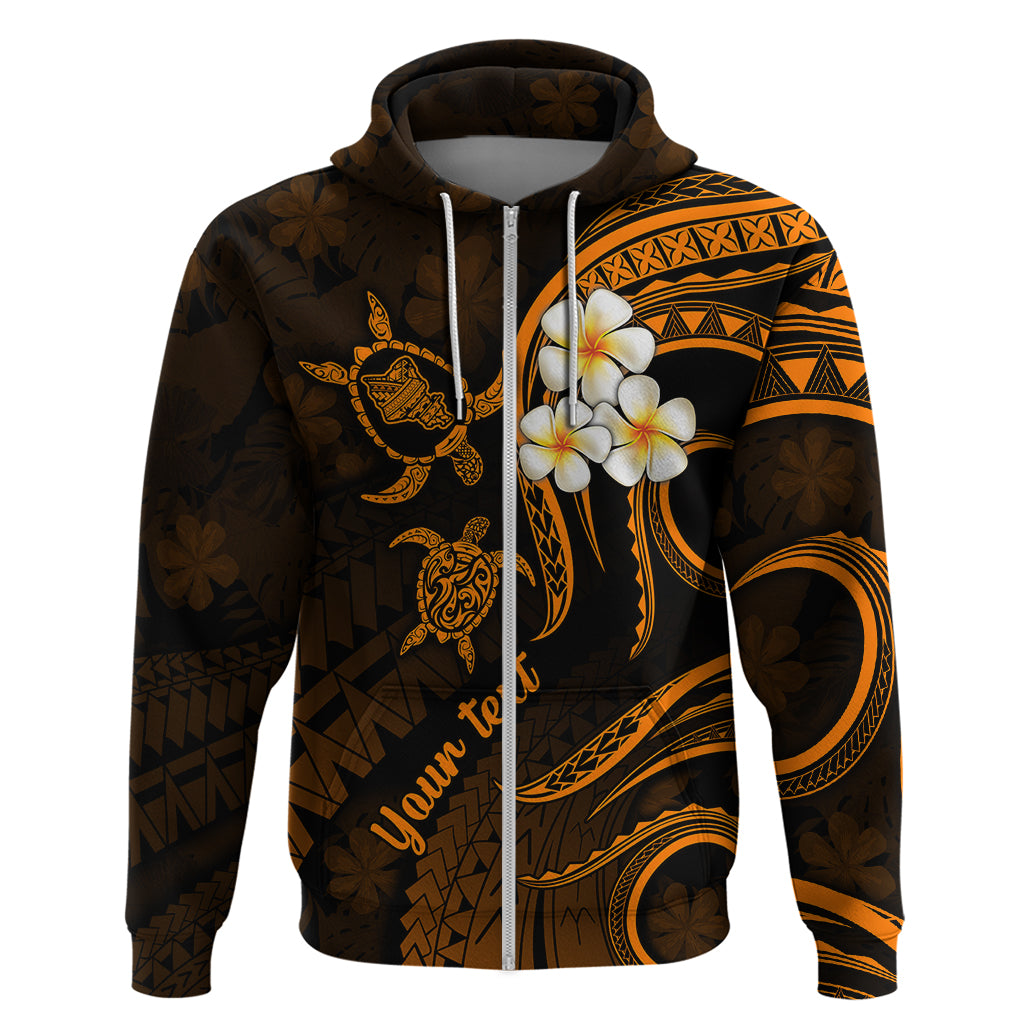 Custom Oahu Hawaii Hoodie Polynesian Tattoo and Pacific Plumeria Gold Vibe LT9 Zip Hoodie Gold - Polynesian Pride