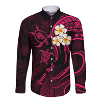 Personalised Oahu Hawaii Long Sleeve Button Shirt Polynesian Tattoo and Pacific Plumeria Pink Vibe LT9 Unisex Pink - Polynesian Pride