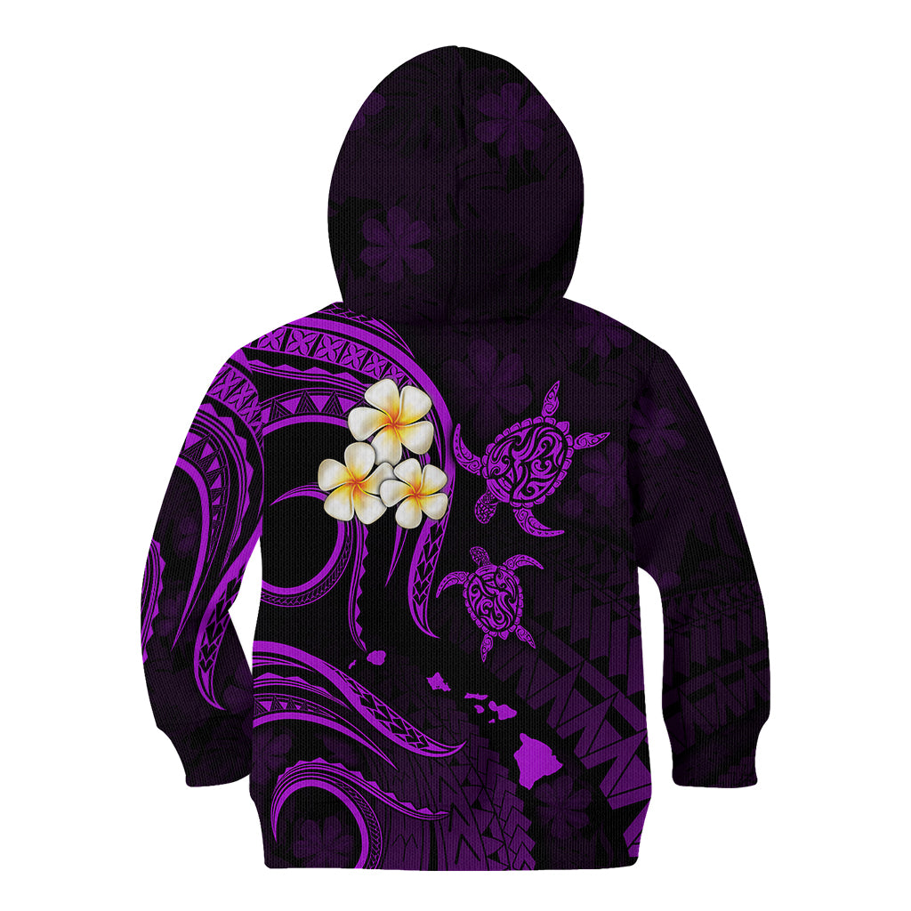 Personalised Oahu Hawaii Kid Hoodie Polynesian Tattoo and Pacific Plumeria Purple Vibe LT9 - Polynesian Pride