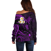 Personalised Oahu Hawaii Off Shoulder Sweater Polynesian Tattoo and Pacific Plumeria Purple Vibe LT9 - Polynesian Pride