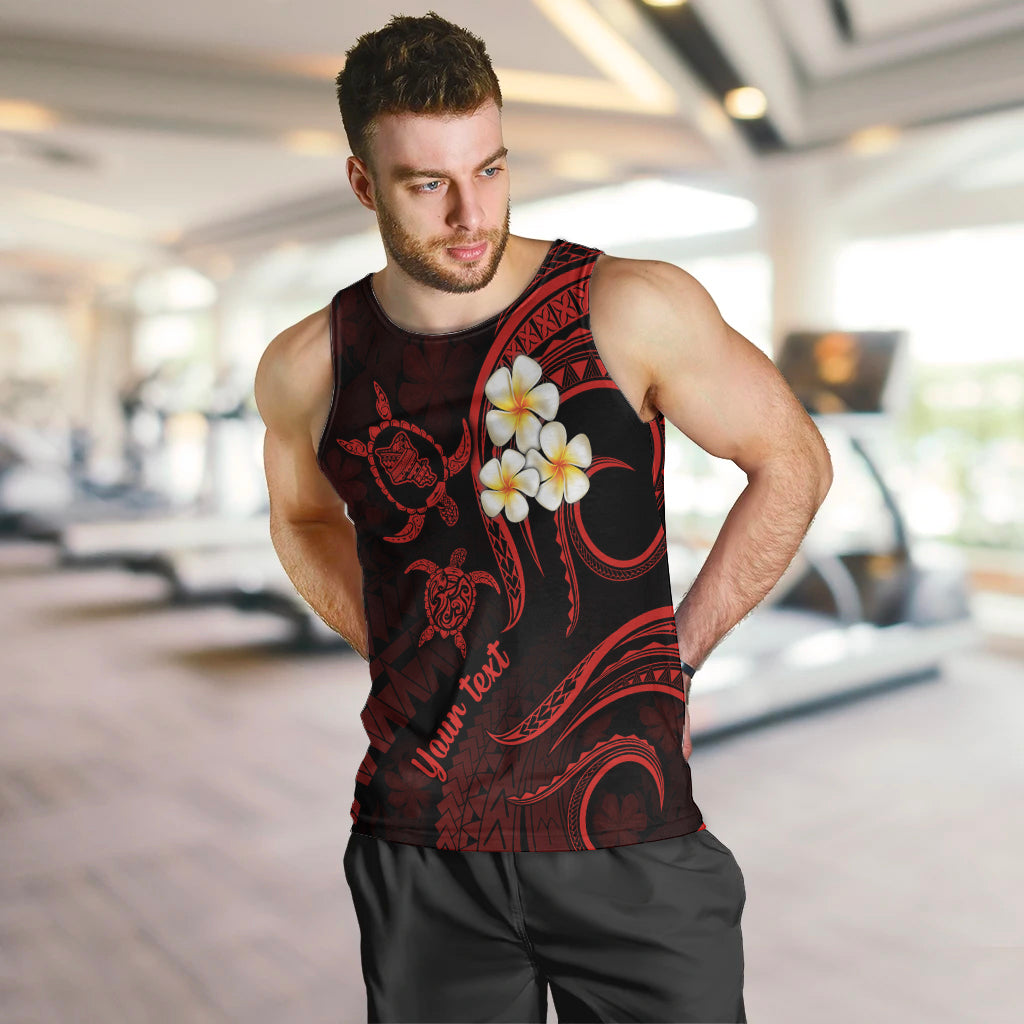 Personalised Oahu Hawaii Men Tank Top Polynesian Tattoo and Pacific Plumeria Red Vibe LT9 - Polynesian Pride
