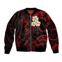 Personalised Oahu Hawaii Sleeve Zip Bomber Jacket Polynesian Tattoo and Pacific Plumeria Red Vibe LT9 Unisex Red - Polynesian Pride