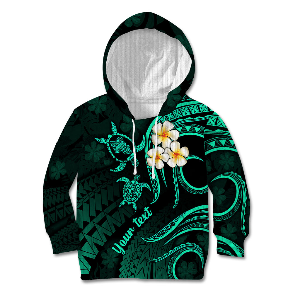 Personalised Oahu Hawaii Kid Hoodie Polynesian Tattoo and Pacific Plumeria Turquoise Vibe LT9 Hoodie Turquoise - Polynesian Pride
