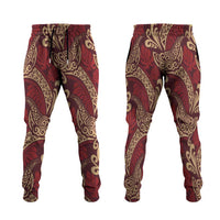 Luxury Red Monstera Jogger Pants Polynesian Tribal Pattern - Polynesian Pride