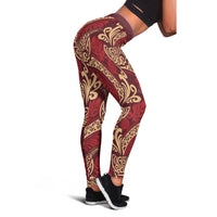 Luxury Red Monstera Leggings Polynesian Tribal Pattern - Polynesian Pride