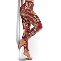 Luxury Red Monstera Leggings Polynesian Tribal Pattern - Polynesian Pride