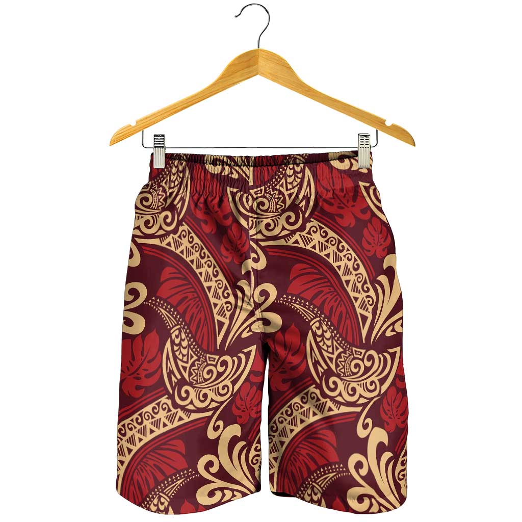 Luxury Red Monstera Shorts for Men Polynesian Tribal Pattern - Polynesian Pride