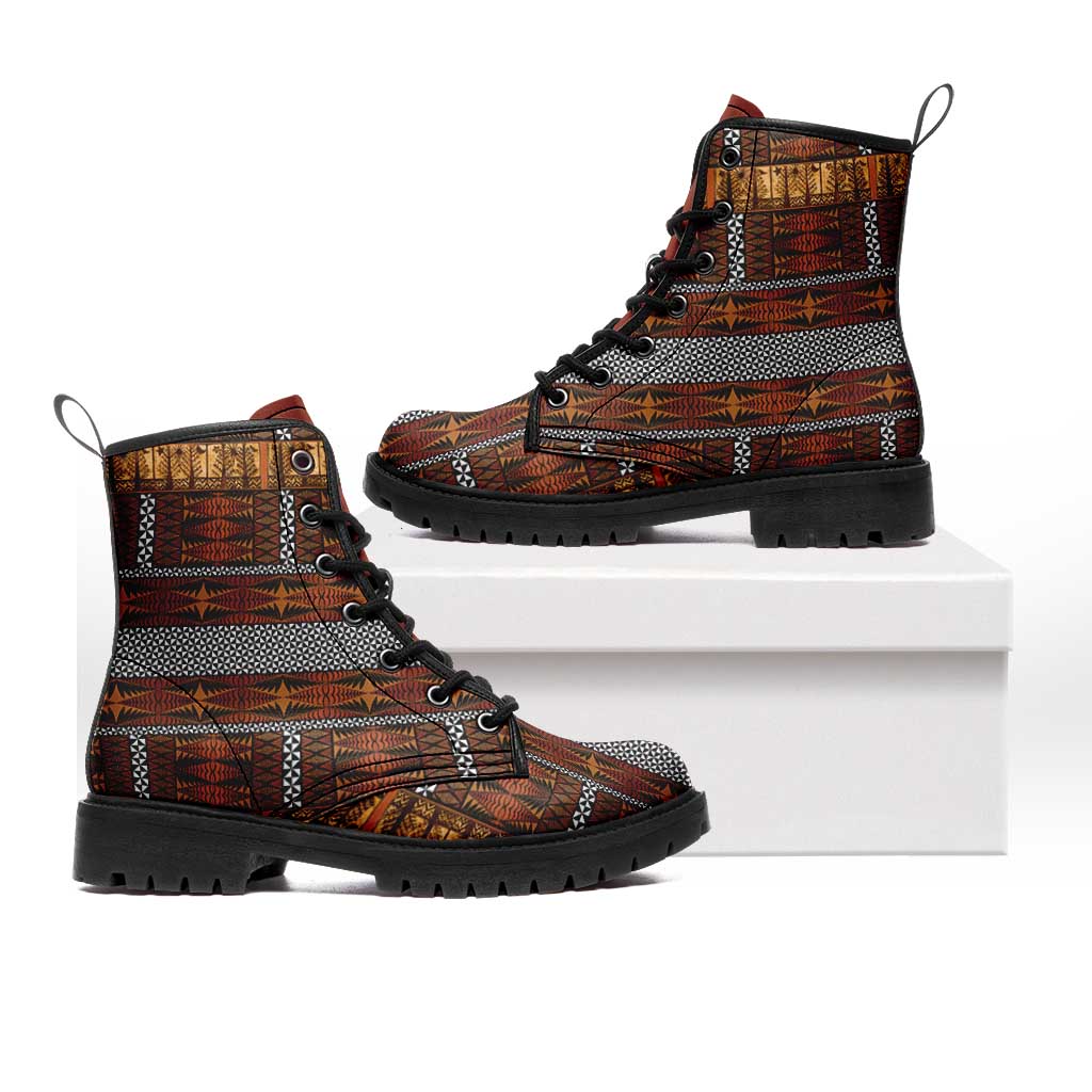 Malo e Lelei Tonga Leather Boots Tongan Ngatu Tapa Cloth LT14 Orange - Polynesian Pride