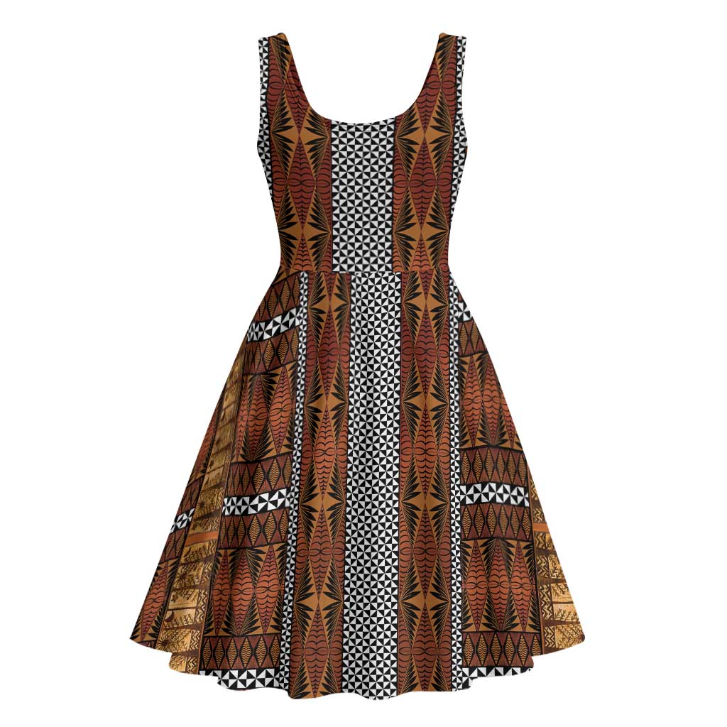 Malo e Lelei Tonga Midi Dress Tongan Ngatu Tapa Cloth - Polynesian Pride