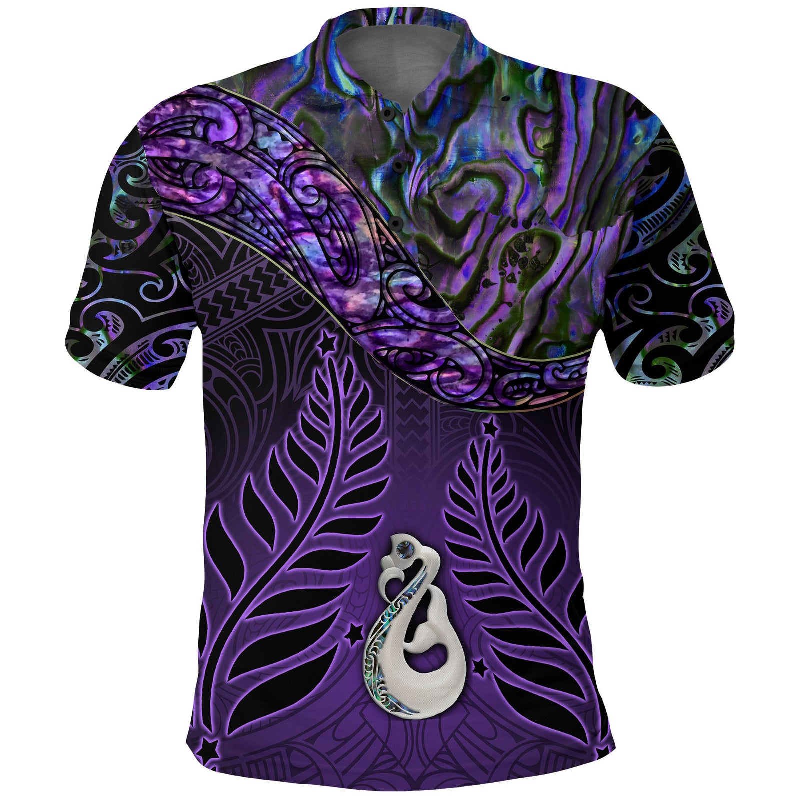 New Zealand Polo Shirt Maori Manaia Purple Paua Shell LT7
