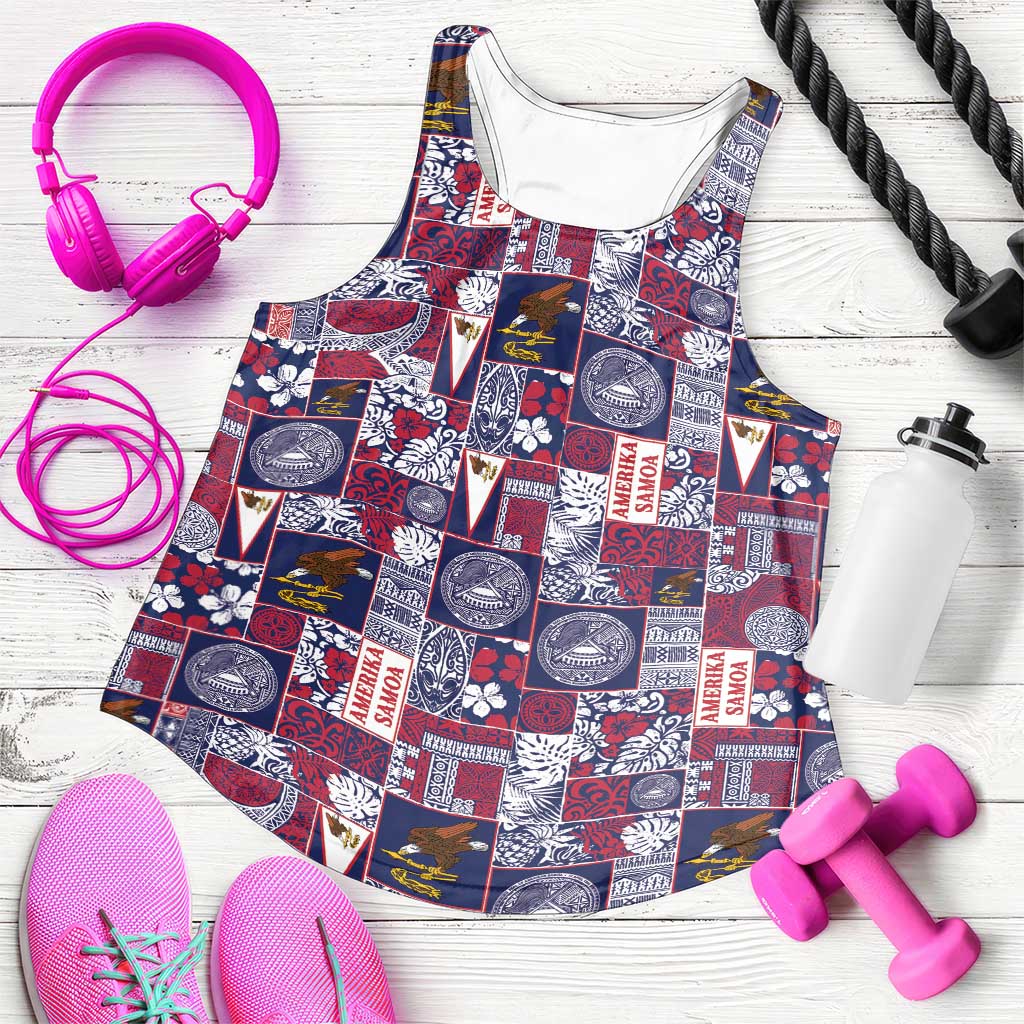 Manuia le Kerisimasi American Samoa Women Racerback Tank Pacific Patchwork Xmas Vibes - Polynesian Pride