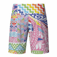 Maori Kowhaiwhai Taniko Patchwork Rainbow Motifs Board Shorts