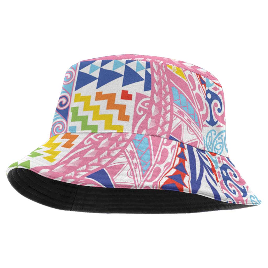 Maori Kowhaiwhai Taniko Patchwork Rainbow Motifs Bucket Hat