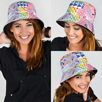 Maori Kowhaiwhai Taniko Patchwork Rainbow Motifs Bucket Hat