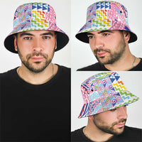 Maori Kowhaiwhai Taniko Patchwork Rainbow Motifs Bucket Hat