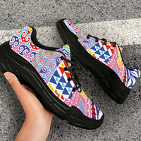 Maori Kowhaiwhai Taniko Patchwork Rainbow Motifs Chunky Sneakers