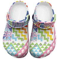 Maori Kowhaiwhai Taniko Patchwork Rainbow Motifs Clogs Shoes