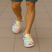 Maori Kowhaiwhai Taniko Patchwork Rainbow Motifs Clogs Shoes