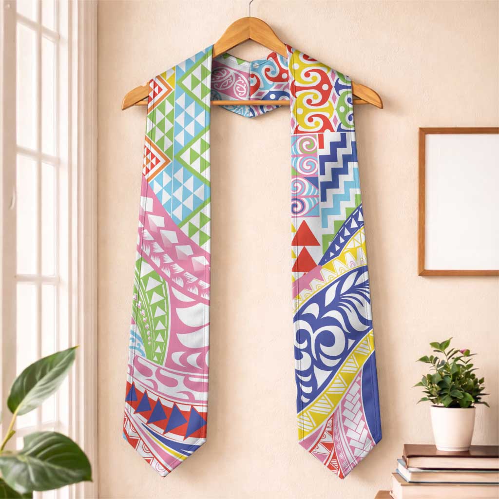Maori Kowhaiwhai Taniko Patchwork Rainbow Motifs Graduation Stole